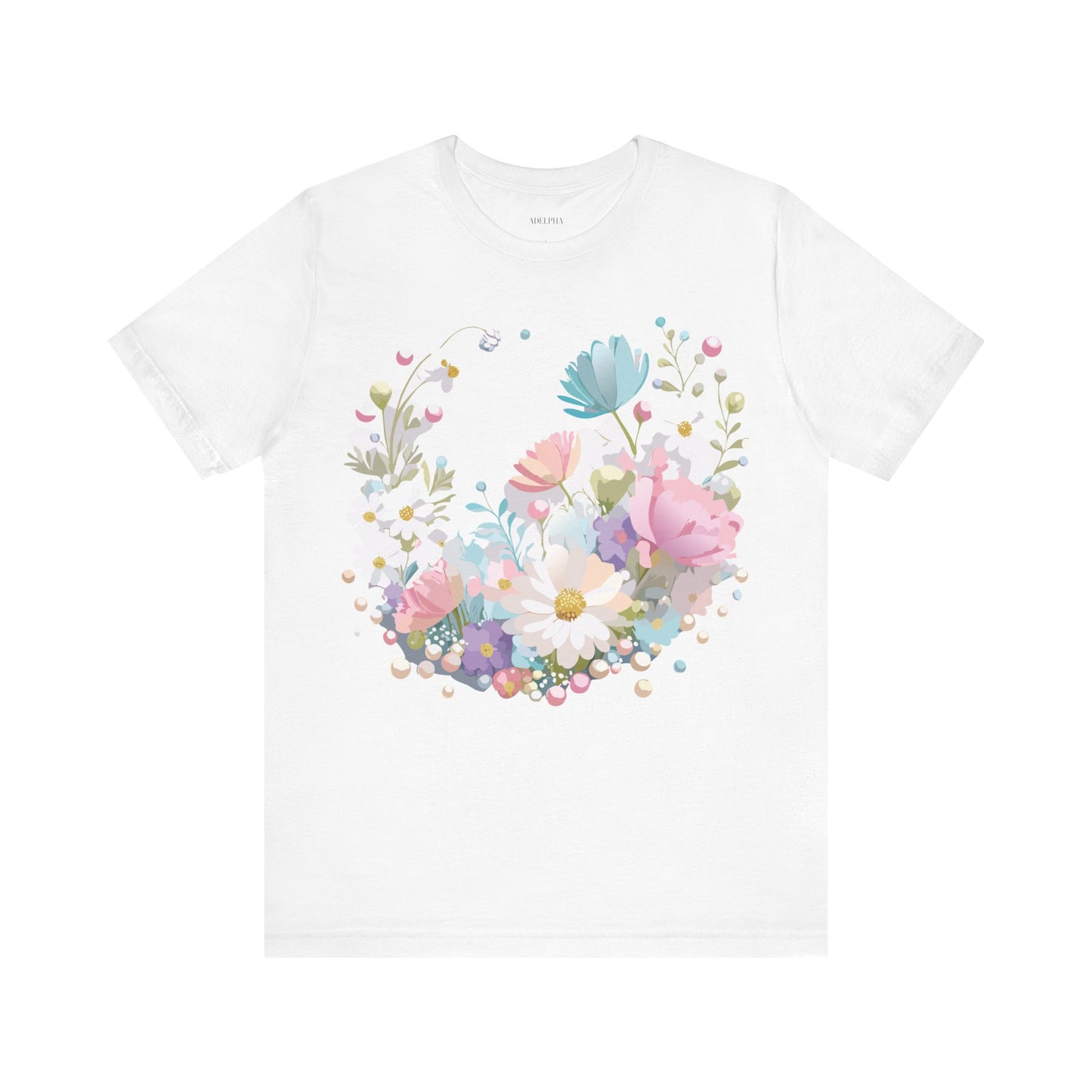 Natural Cotton Tee Shirt with Flowers