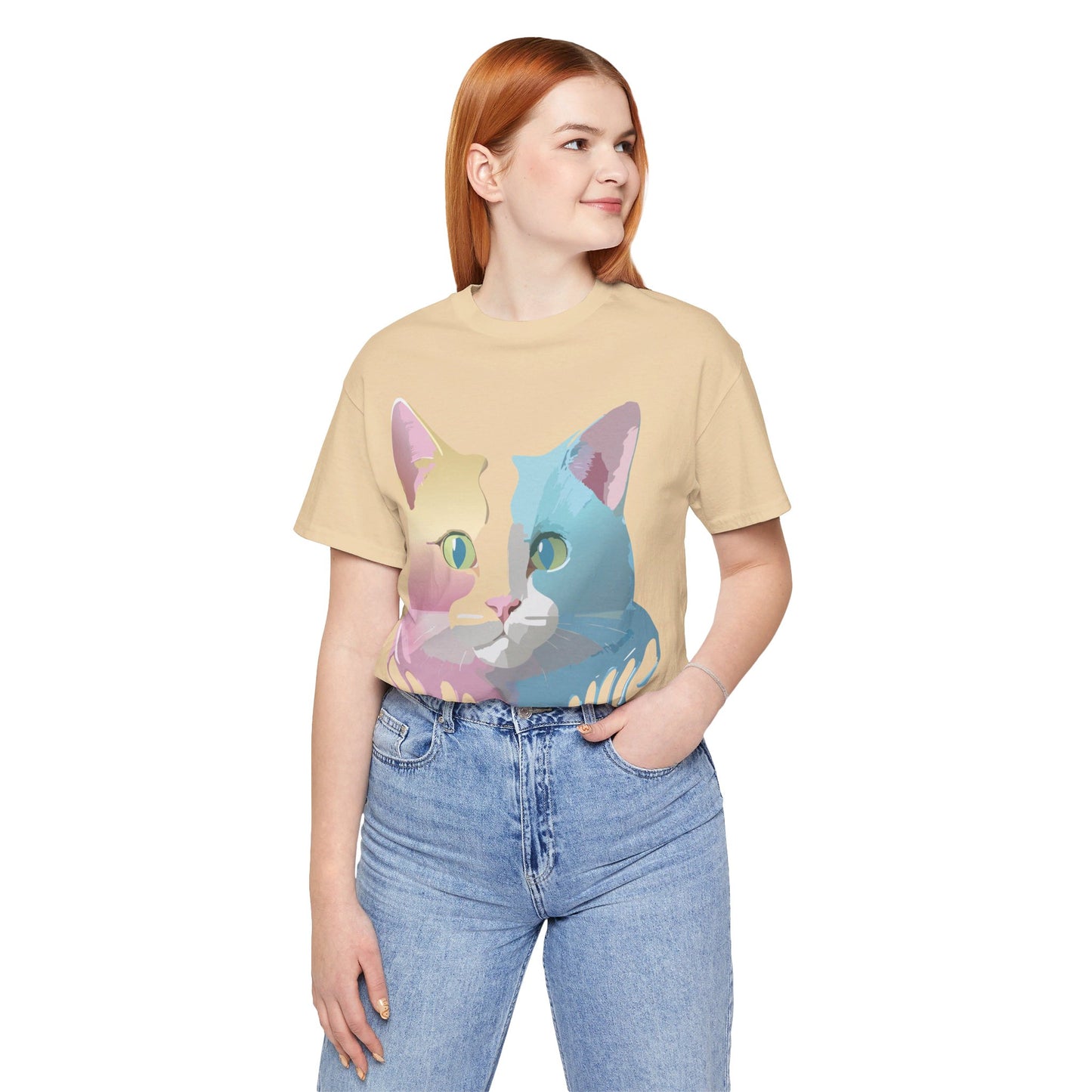 Natural Cotton Tee Shirt with Cat