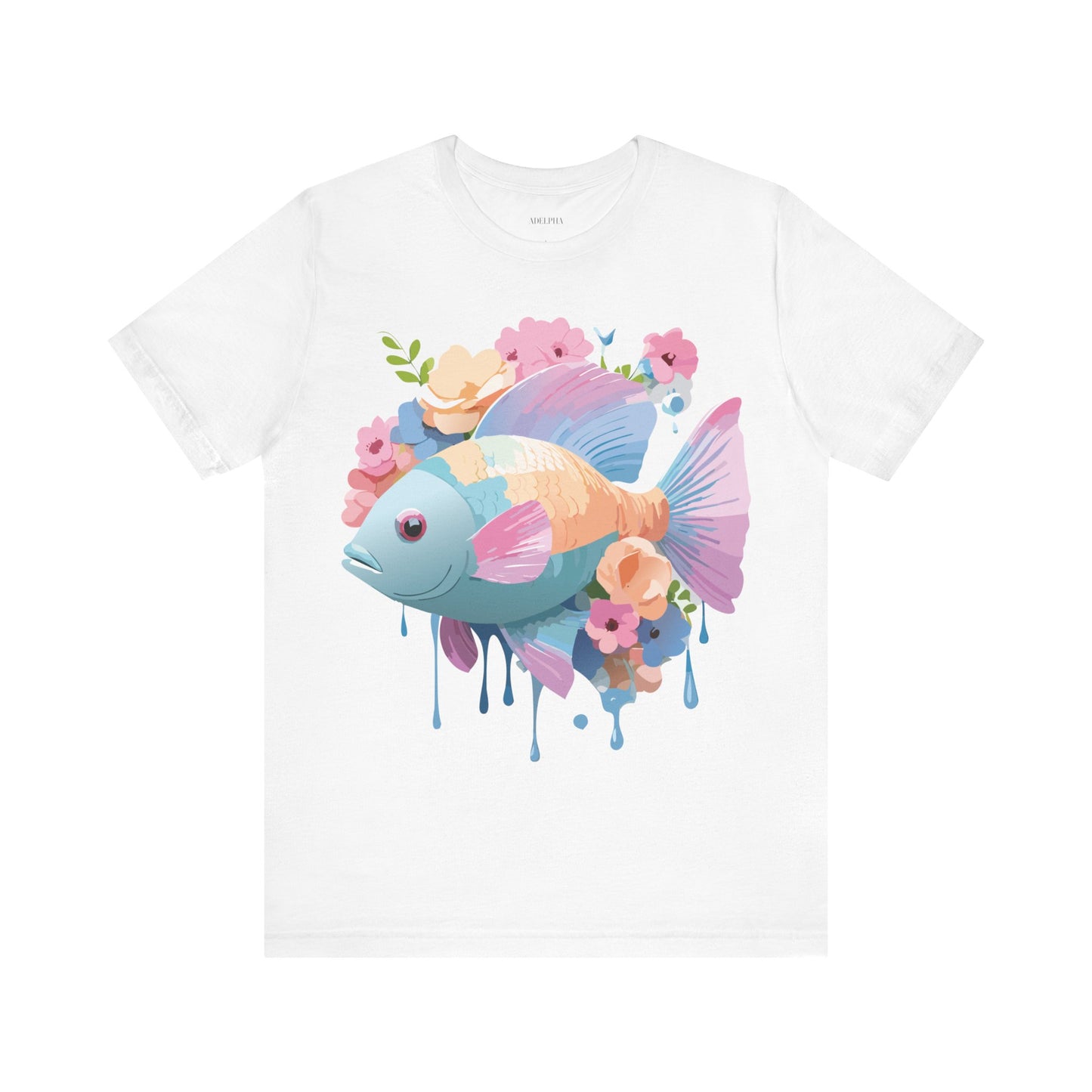 Natural Cotton Tee Shirt with Fish