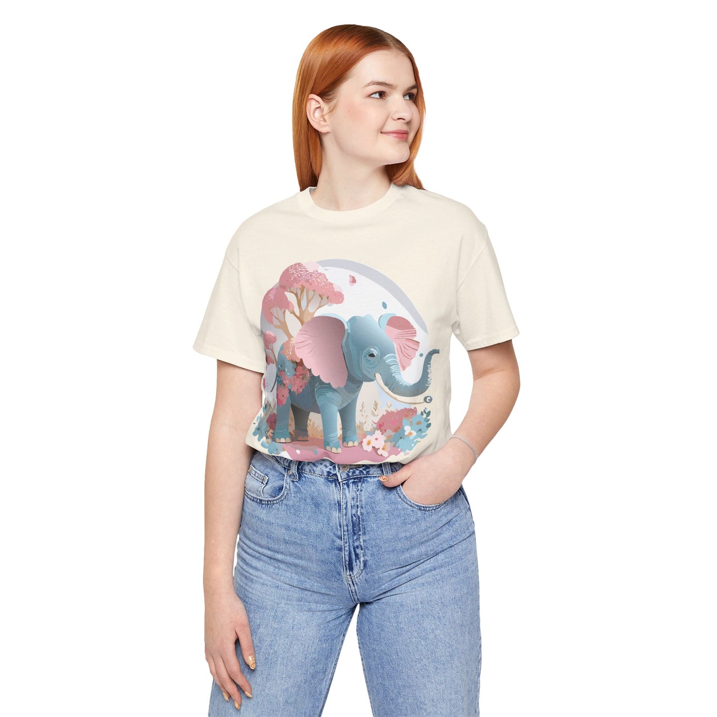 Natural Cotton Tee Shirt with Elephant