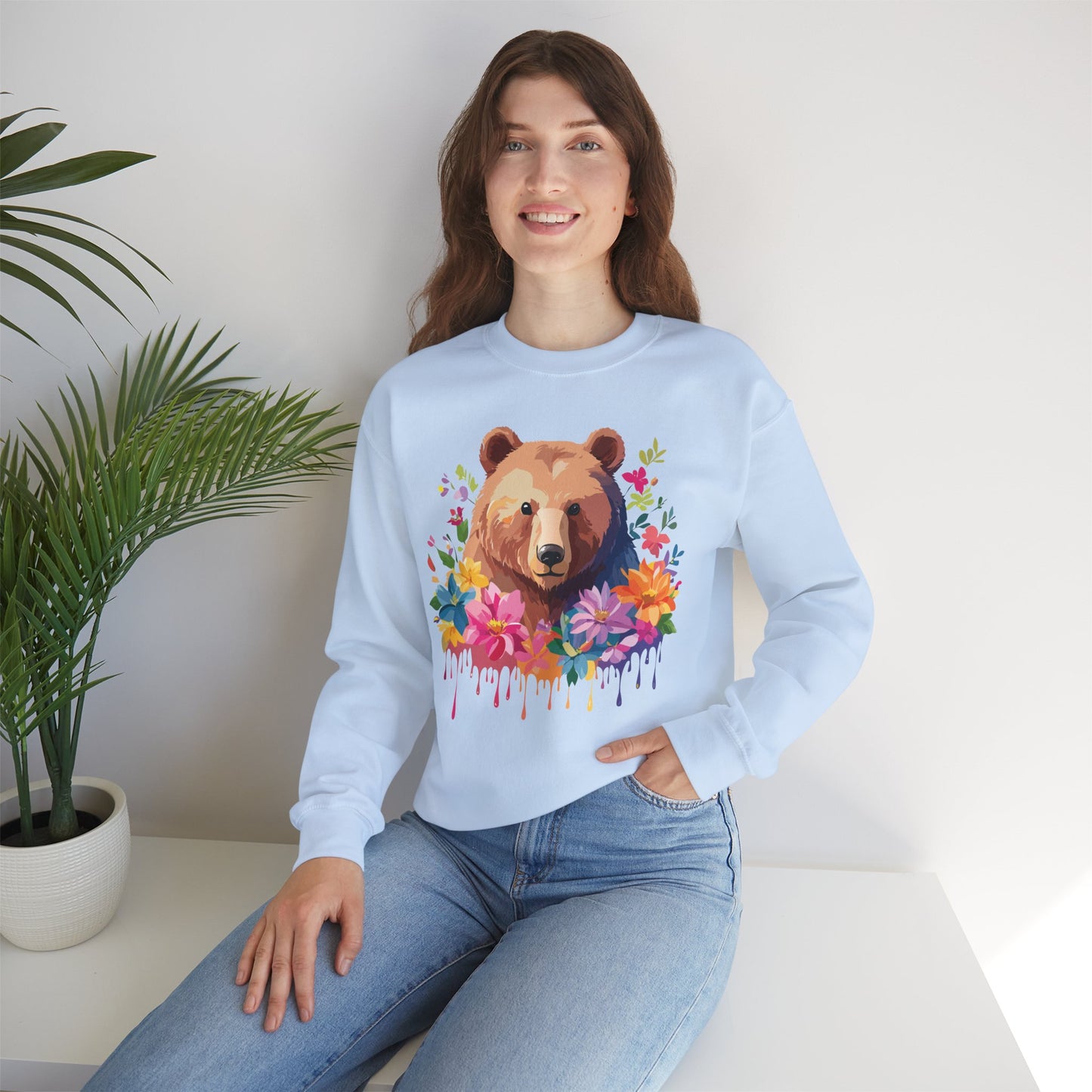 Unisex Floral Bear Sweatshirt, Animals Sweatshirt, Floral Sweatshirt, Art Design Sweatshirt