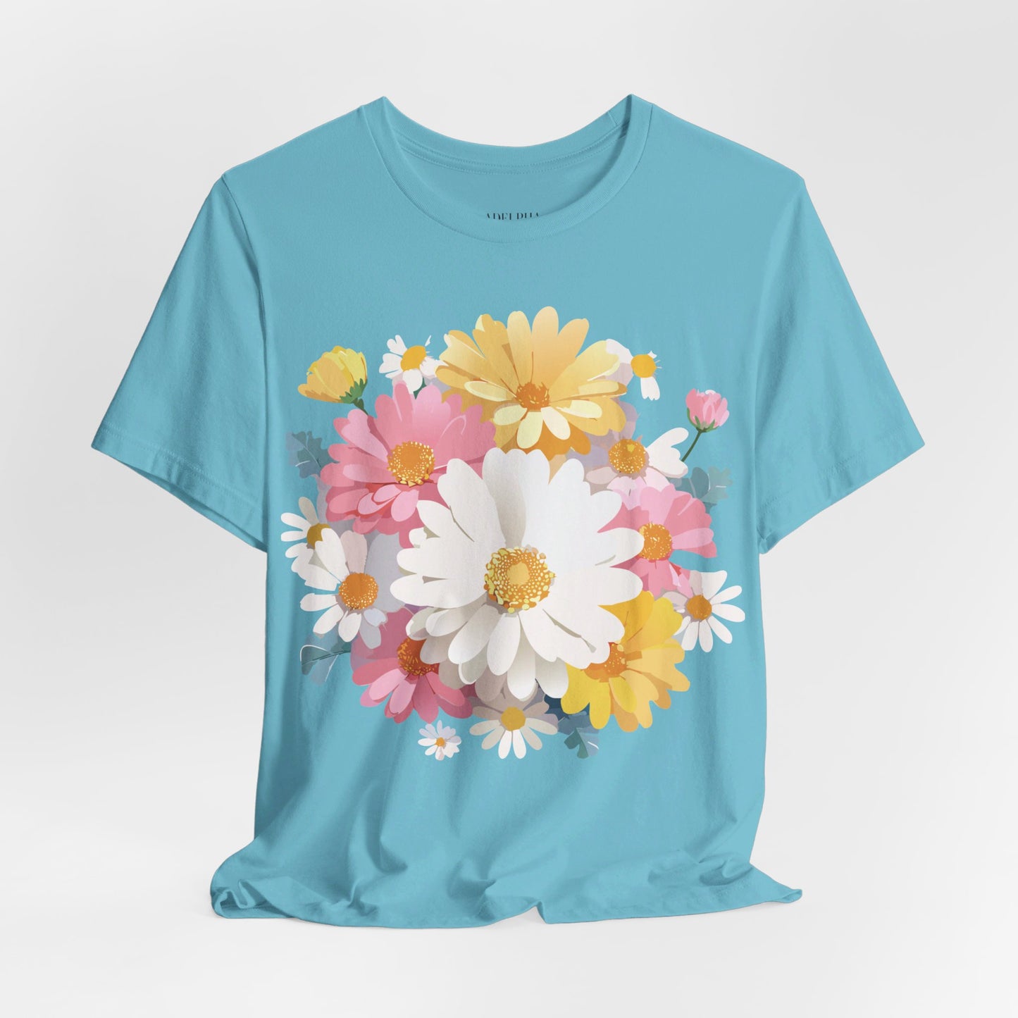 Natural Cotton Tee Shirt with Flowers