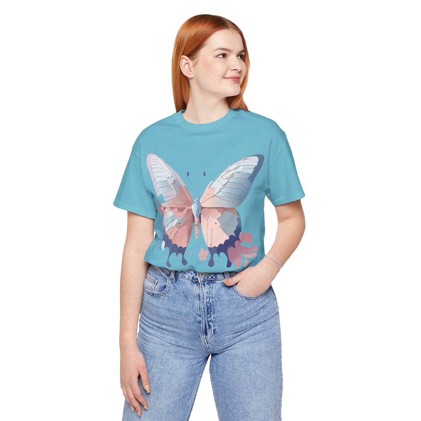 Natural Cotton Tee Shirt with Butterfly