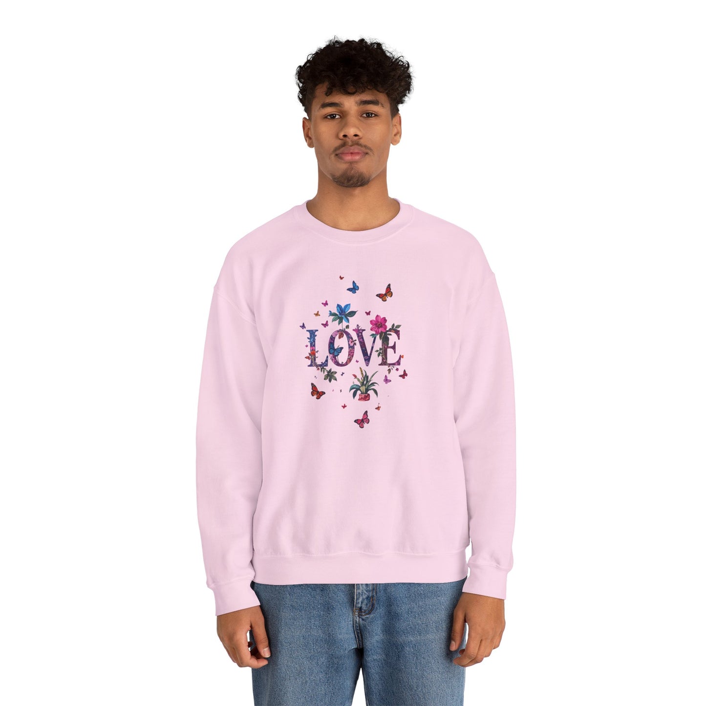 Unisex Floral Love Sweatshirt, Love Floral Sweatshirt, Floral Butterfly Sweatshirt, 50/50 Cotton-Poly Valentine's Day Sweatshirt 03