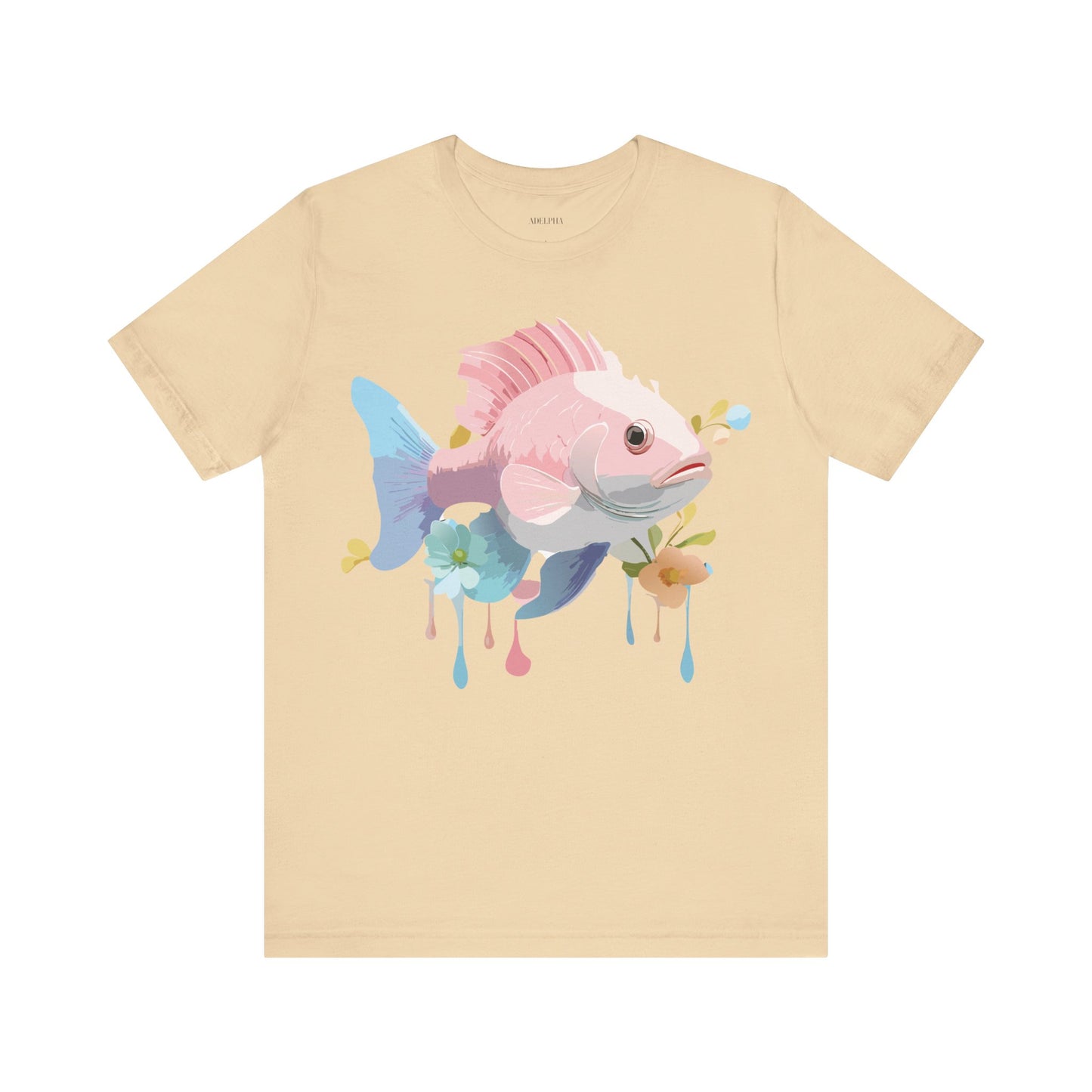 Natural Cotton Tee Shirt with Fish