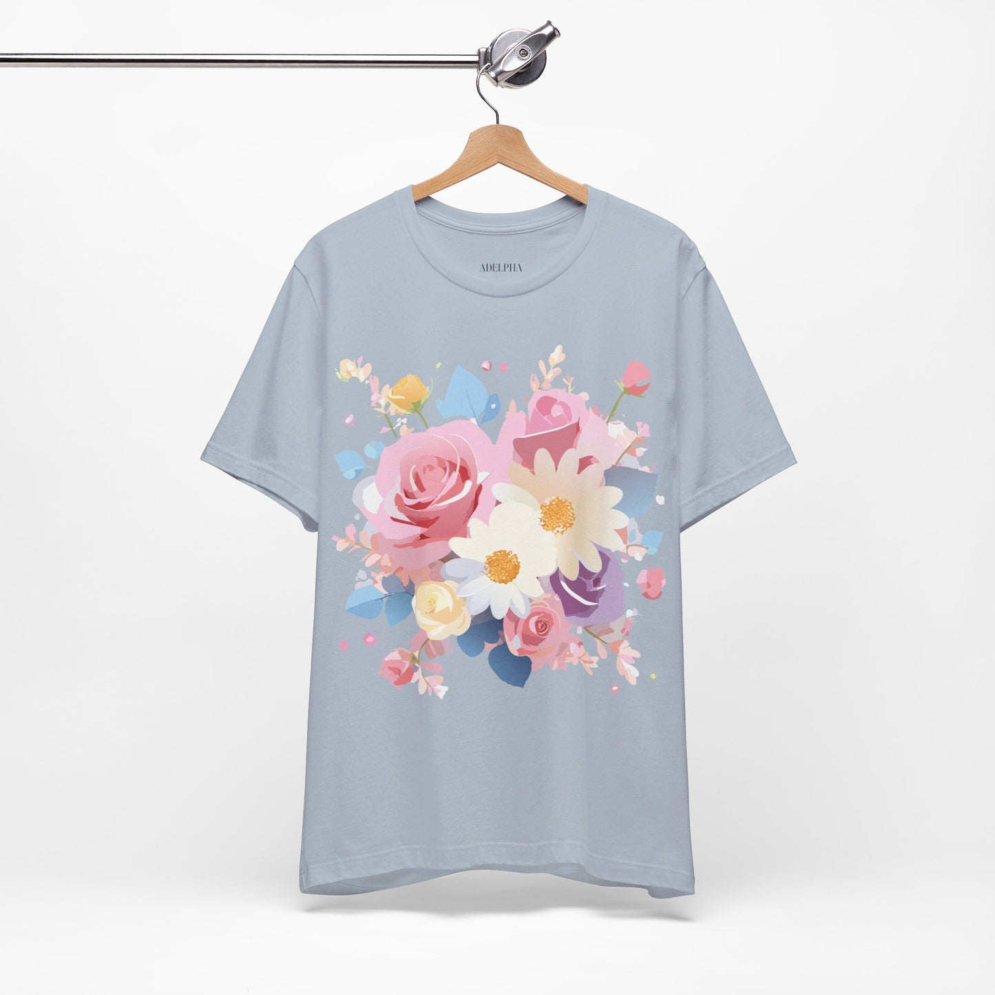 Natural Cotton Tee Shirt with Flowers