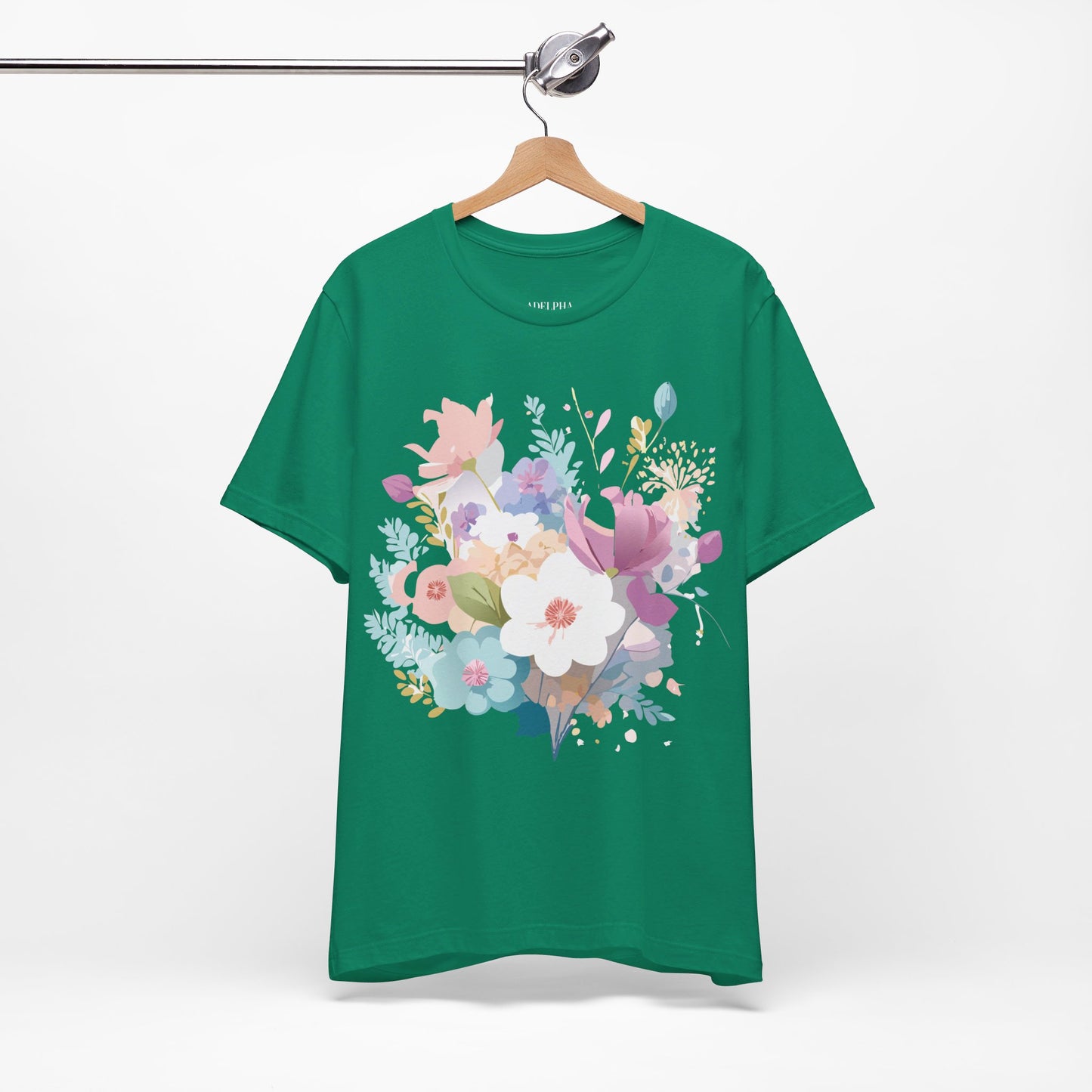 Natural Cotton Tee Shirt with Flowers