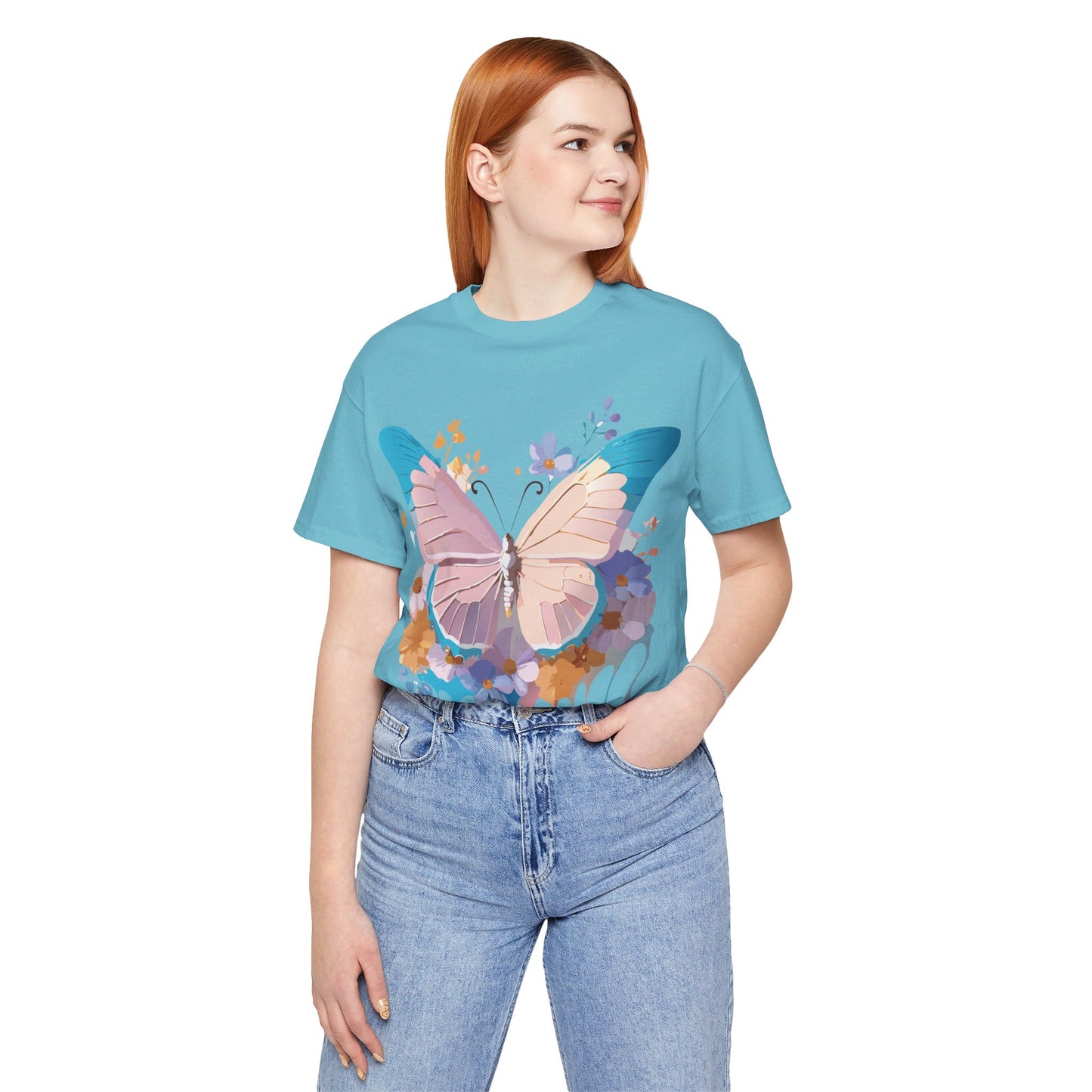 Natural Cotton Tee Shirt with Butterfly