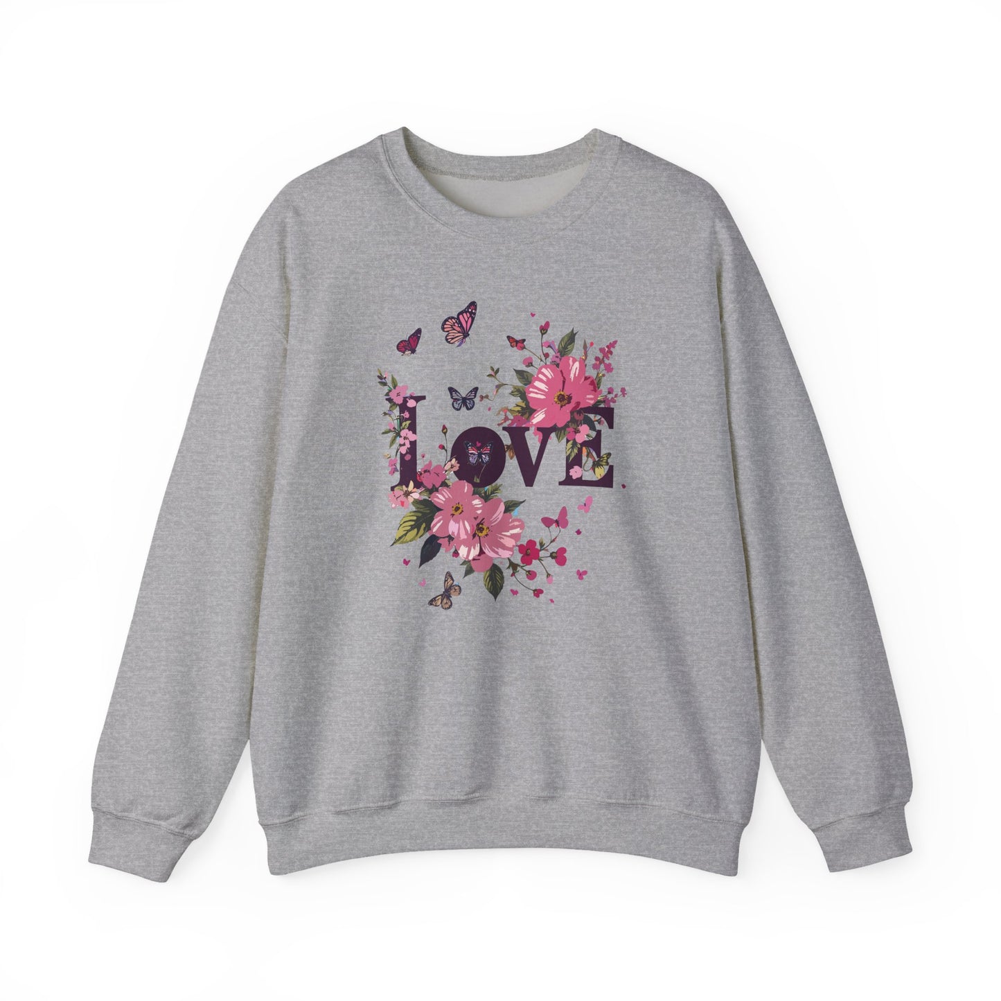 Unisex Floral Love Sweatshirt Fifty Fifty Cotton Poly Valentines Day Gift