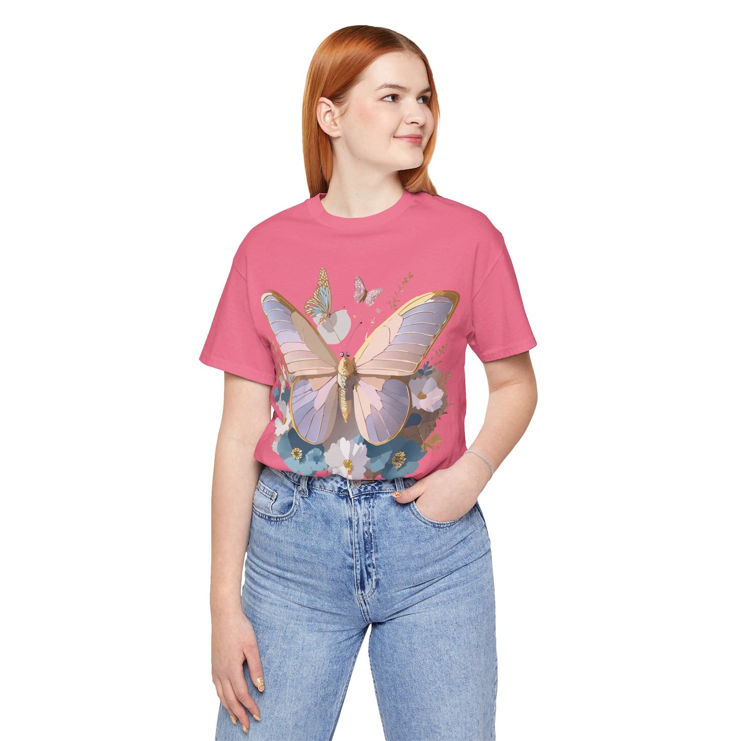 Natural Cotton Tee Shirt with Butterfly