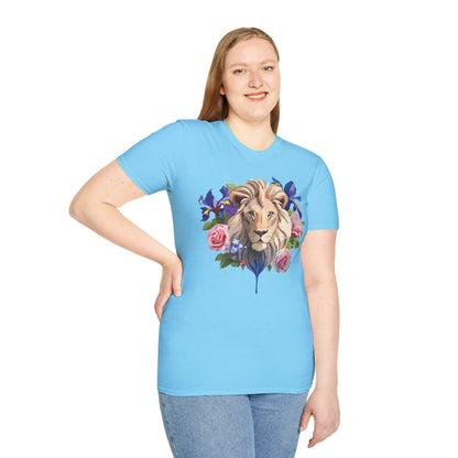 Unisex Lion Shirt Floral Lion Tee Softstyle Gildan 64000 100 Percent Cotton
