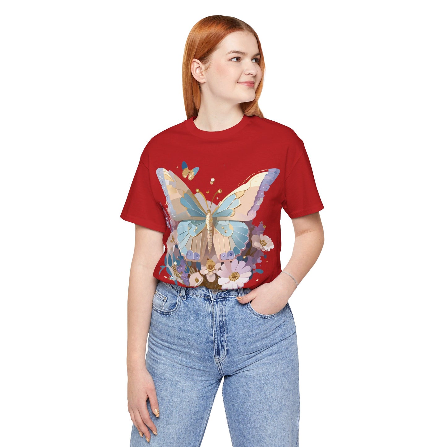 Natural Cotton Tee Shirt with Butterfly