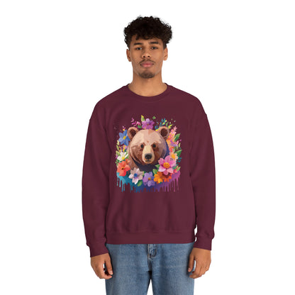 Unisex Floral Bear Sweatshirt Art Design Animals Print Sweatshirt Collection