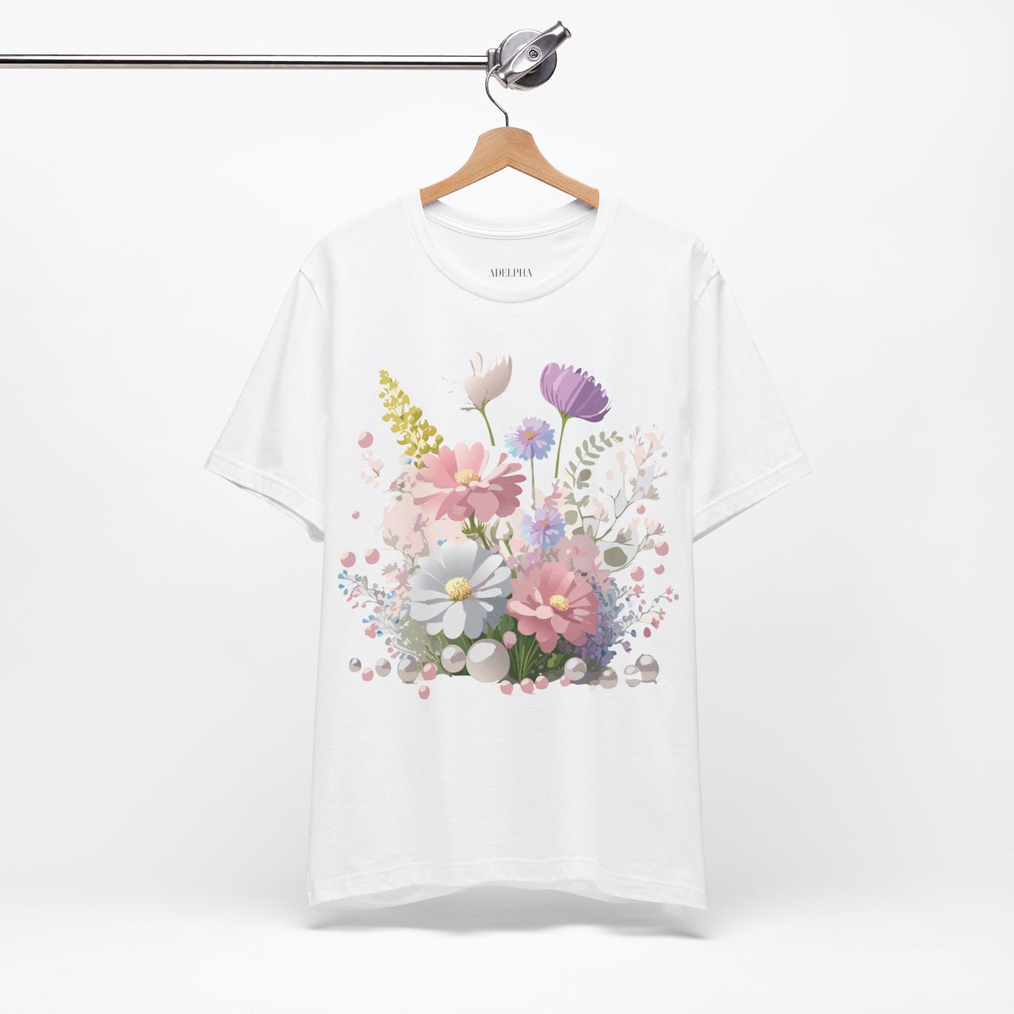 Natural Cotton Tee Shirt with Flowers