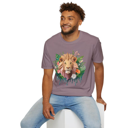 Lion Shirt Unisex Floral Lion Tee Animal Print Short Sleeve Tee
