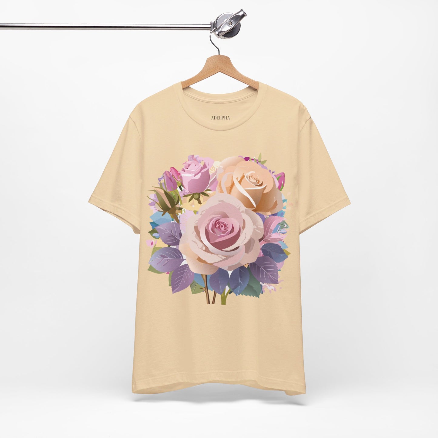 Natural Cotton Tee Shirt with Flowers