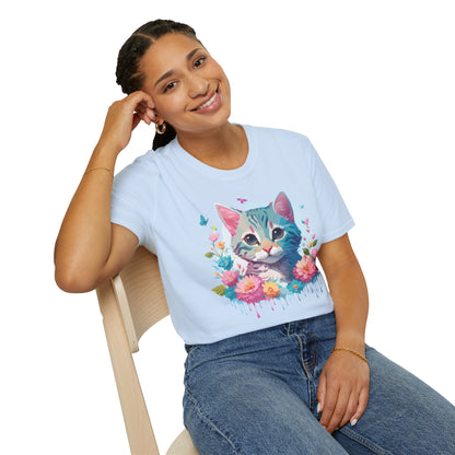 Cat Shirt Unisex Tee Kitten Cat Tee Softstyle 100 Percent Cotton Gildan 64000