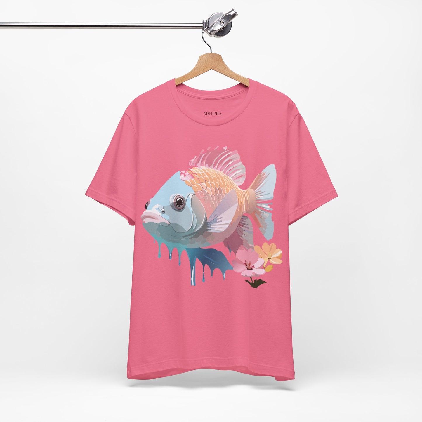 Natural Cotton Tee Shirt with Fish