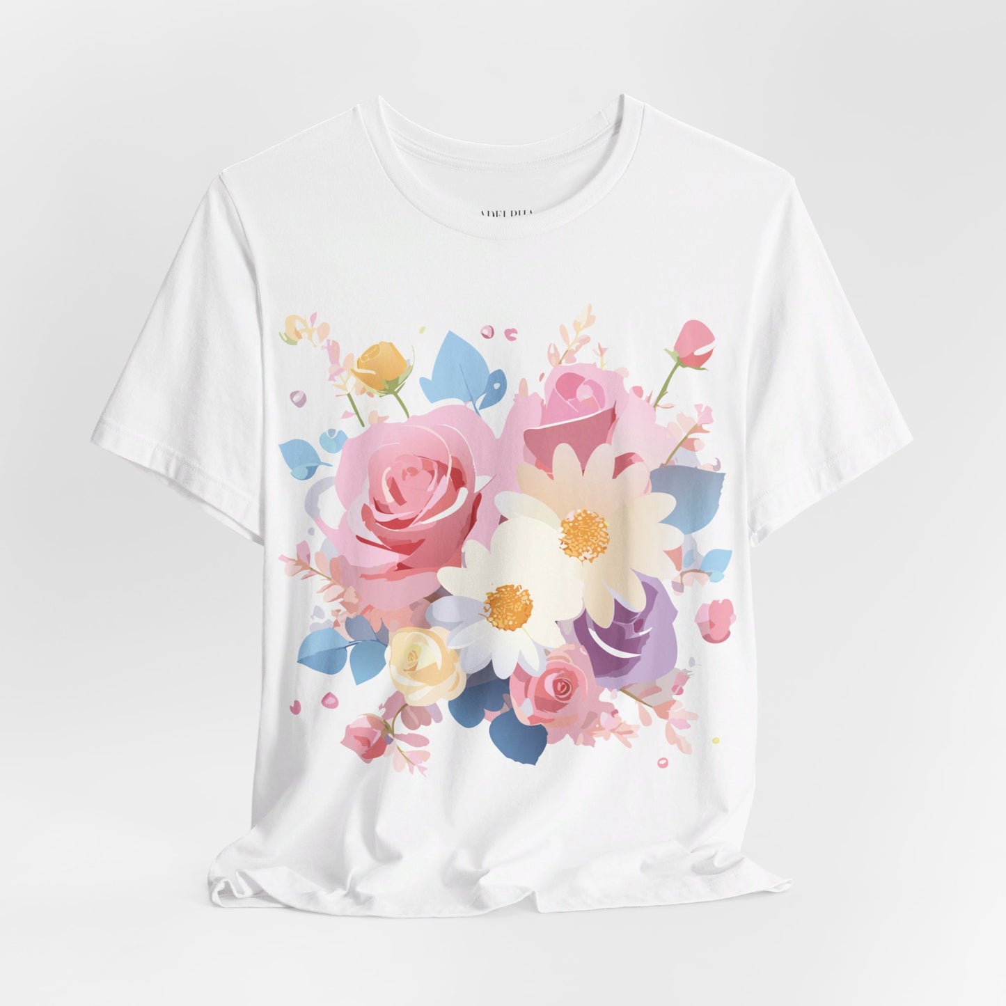 Natural Cotton Tee Shirt with Flowers