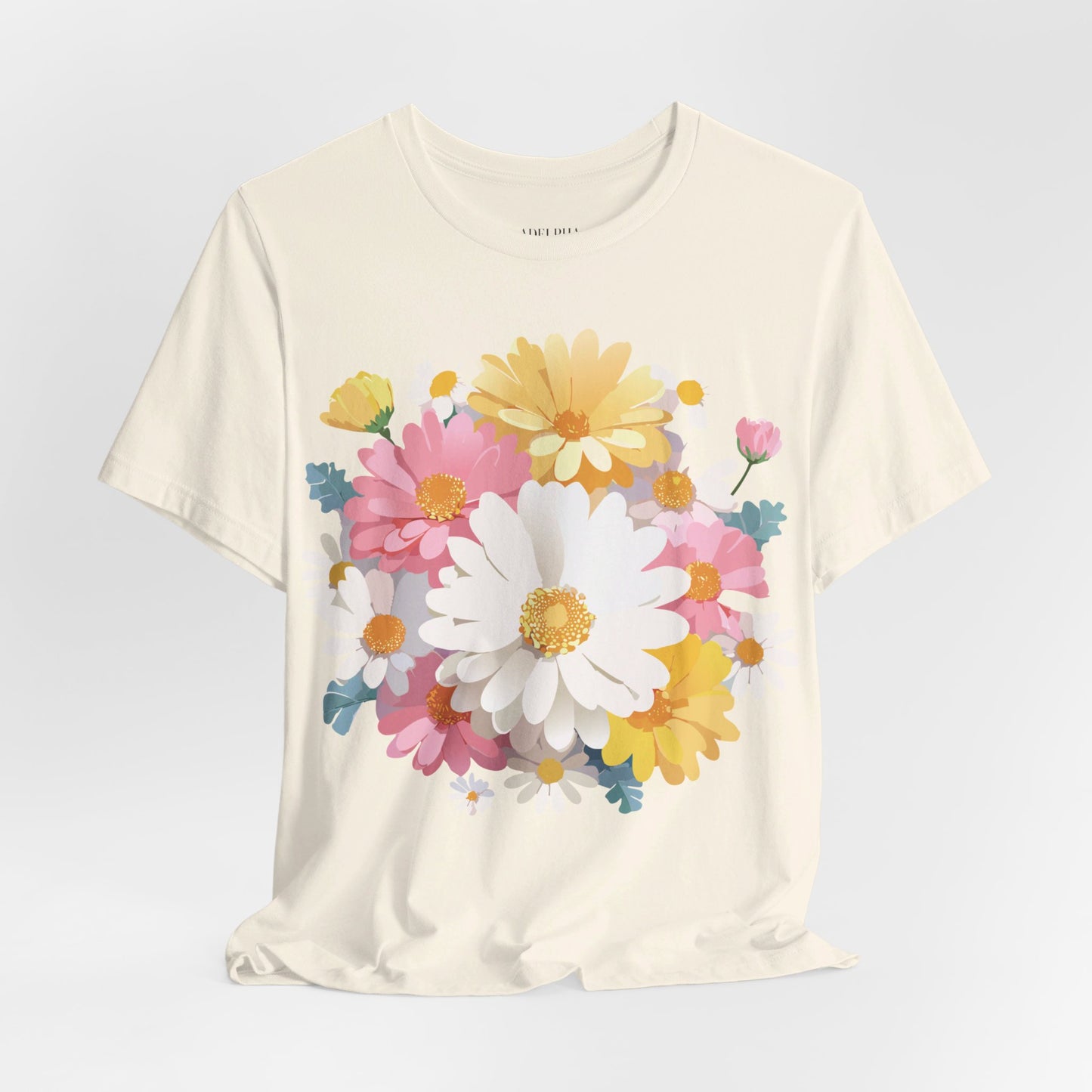 Natural Cotton Tee Shirt with Flowers