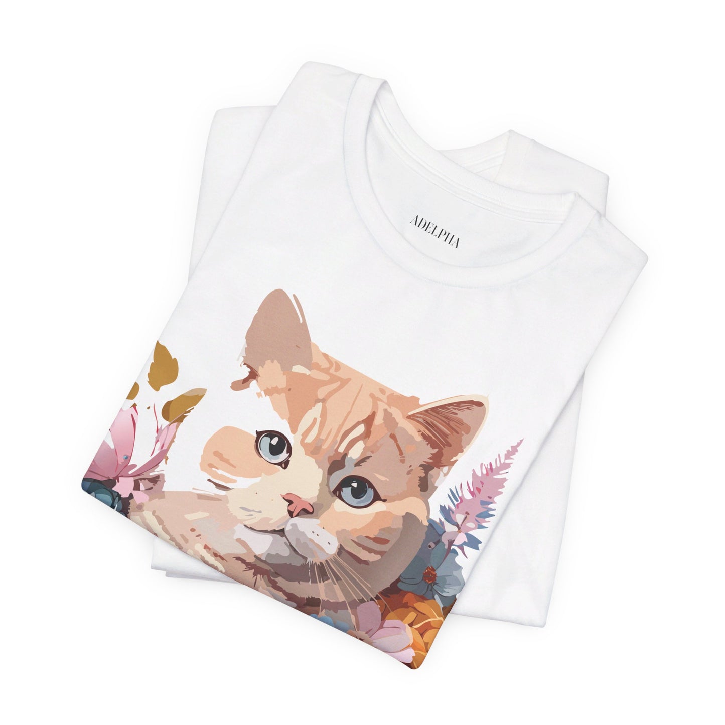 Natural Cotton Tee Shirt with Cat