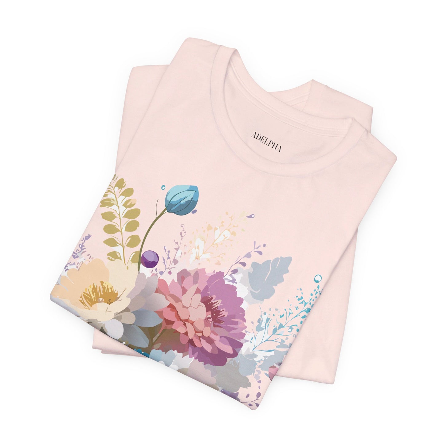 Natural Cotton Tee Shirt with Flowers