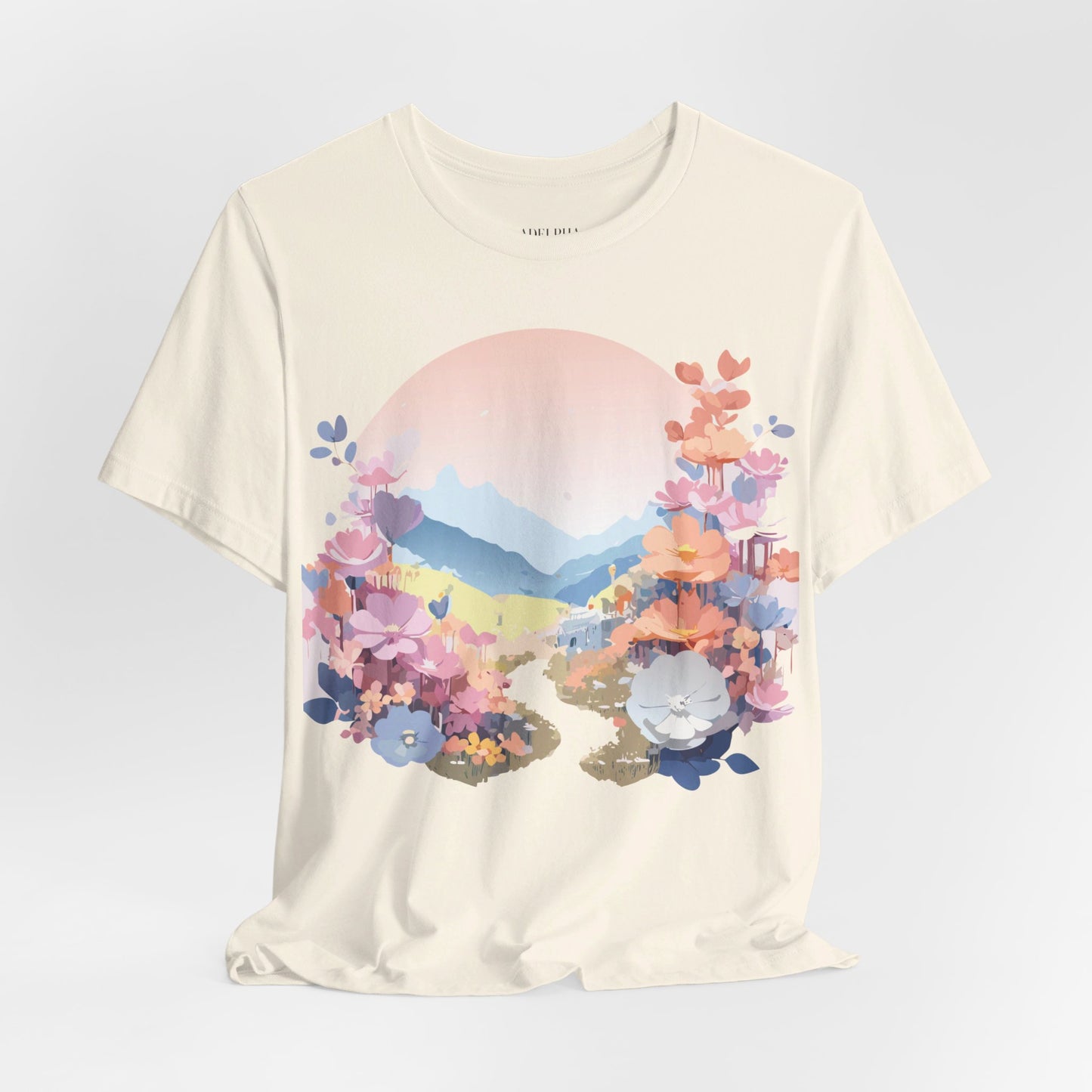 Natural Cotton Tee Shirt with Flowers