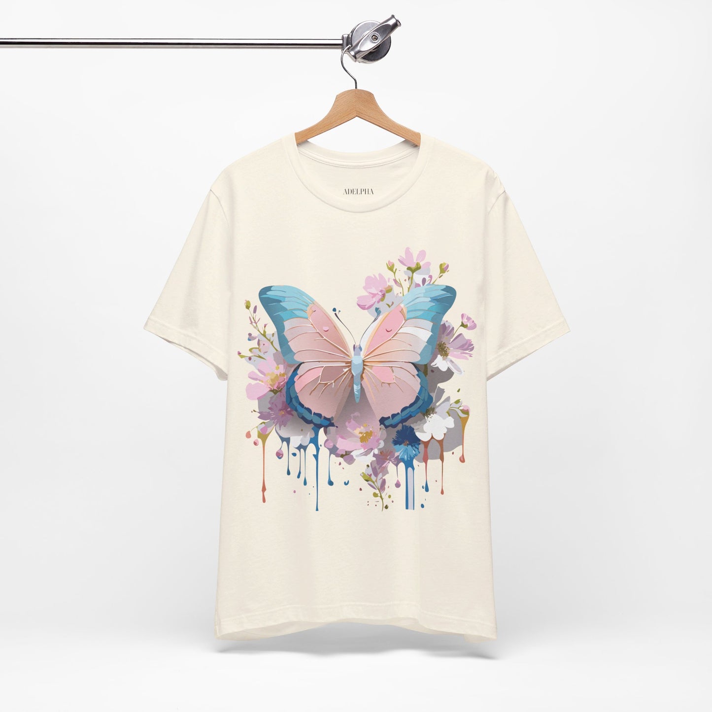 Natural Cotton Tee Shirt with Butterfly