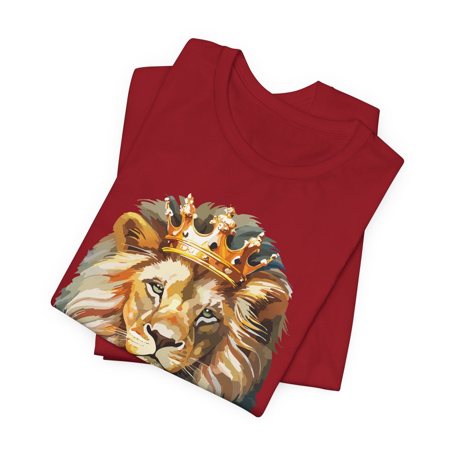Lion with Crown Tee Unisex Cotton T-Shirt Regal King Lion Illustration, Wildlife Graphic Shirt - 1