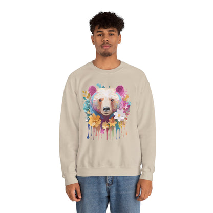 Unisex Floral Bear Sweatshirt With Art Design Gildan 18000 Crewneck