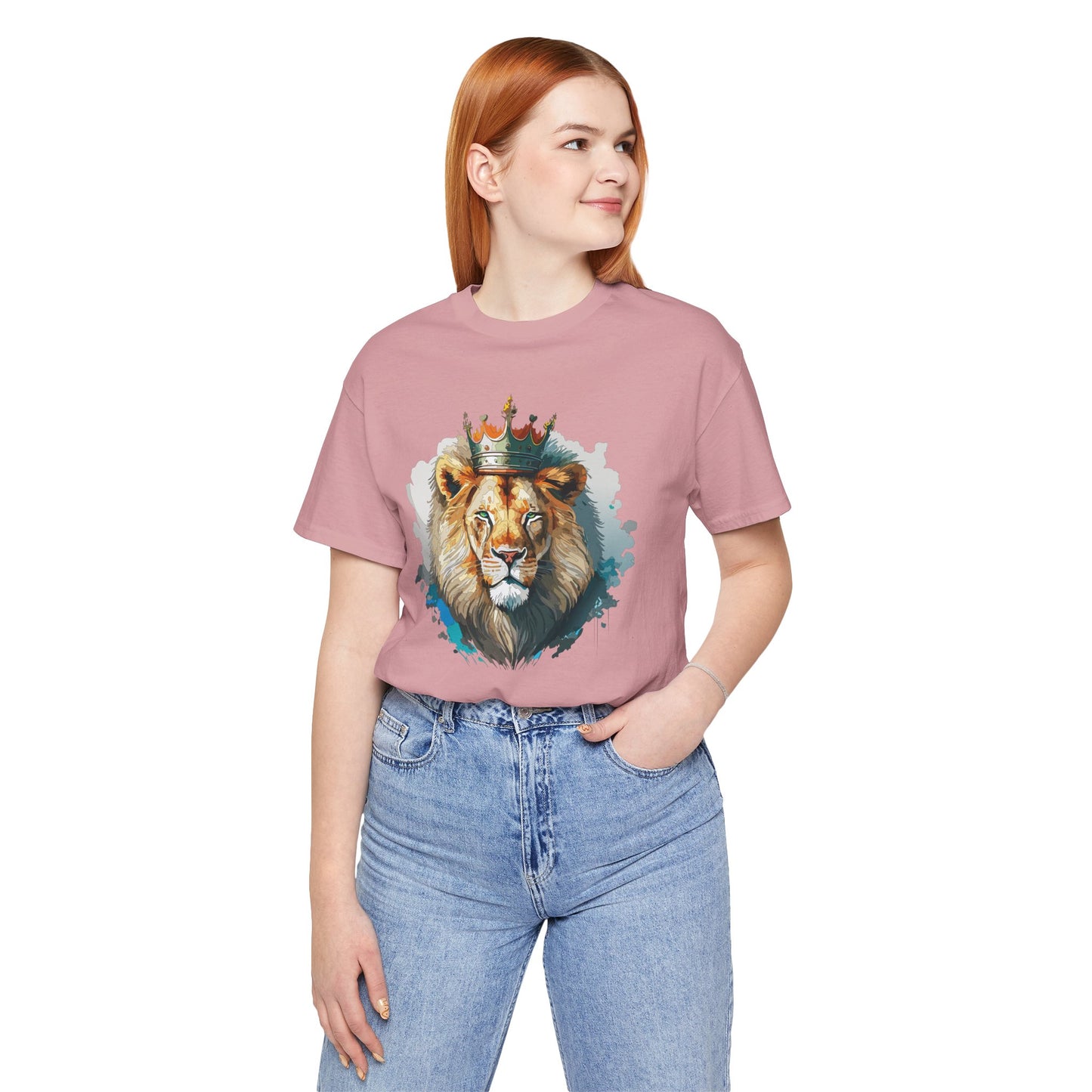 Lion with Crown Tee Unisex Cotton Watercolor King Lion Graphic T-Shirt 2