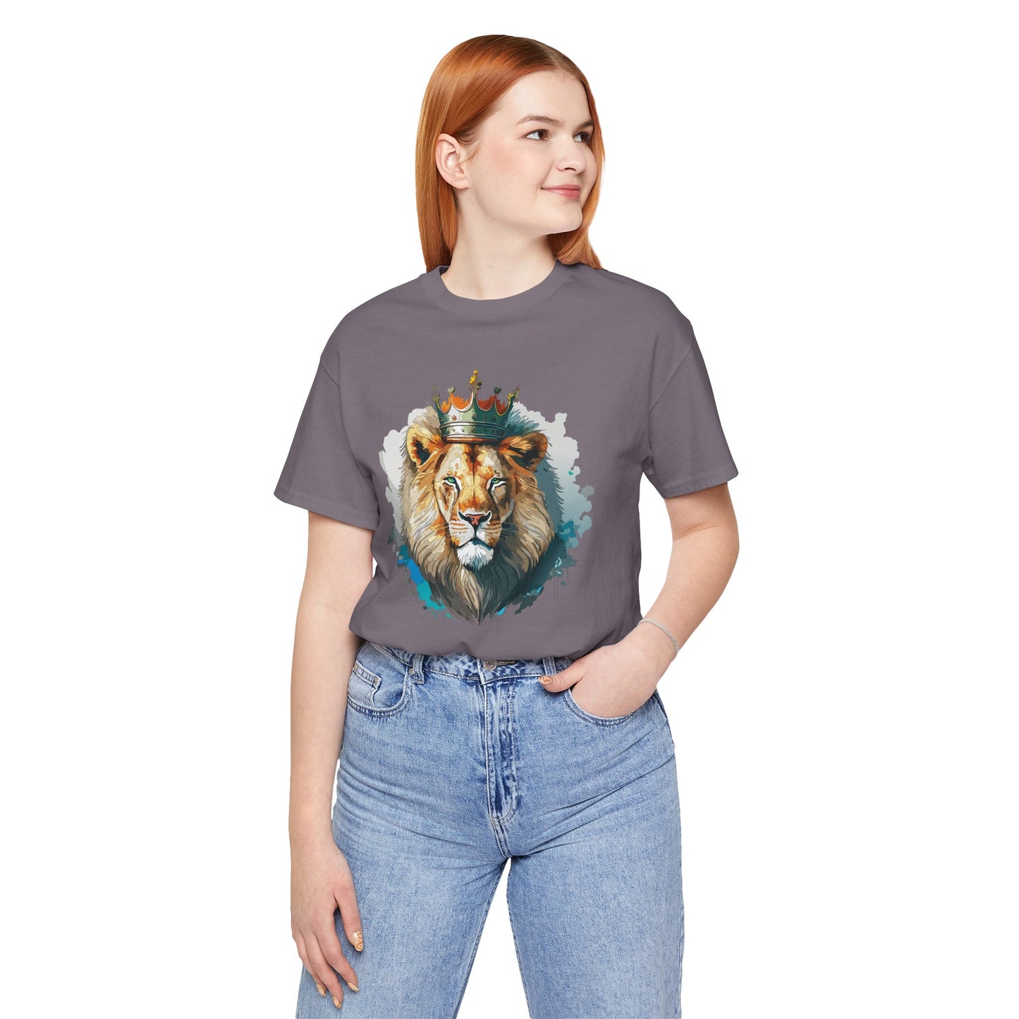 Lion with Crown Tee Unisex Cotton Watercolor King Lion Graphic T-Shirt 2