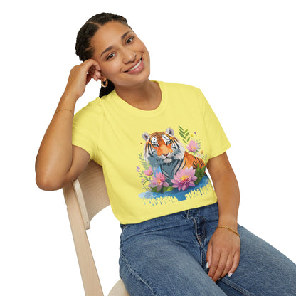 Tiger Print Unisex T Shirt Gildan Softstyle 64000 Animal Tee