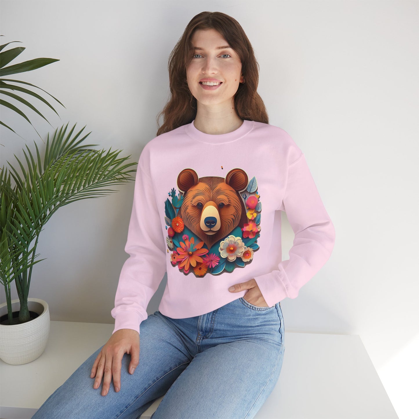 Unisex Floral Bear Sweatshirt, Animals Sweatshirt, Floral Sweatshirt, Art Design Sweatshirt