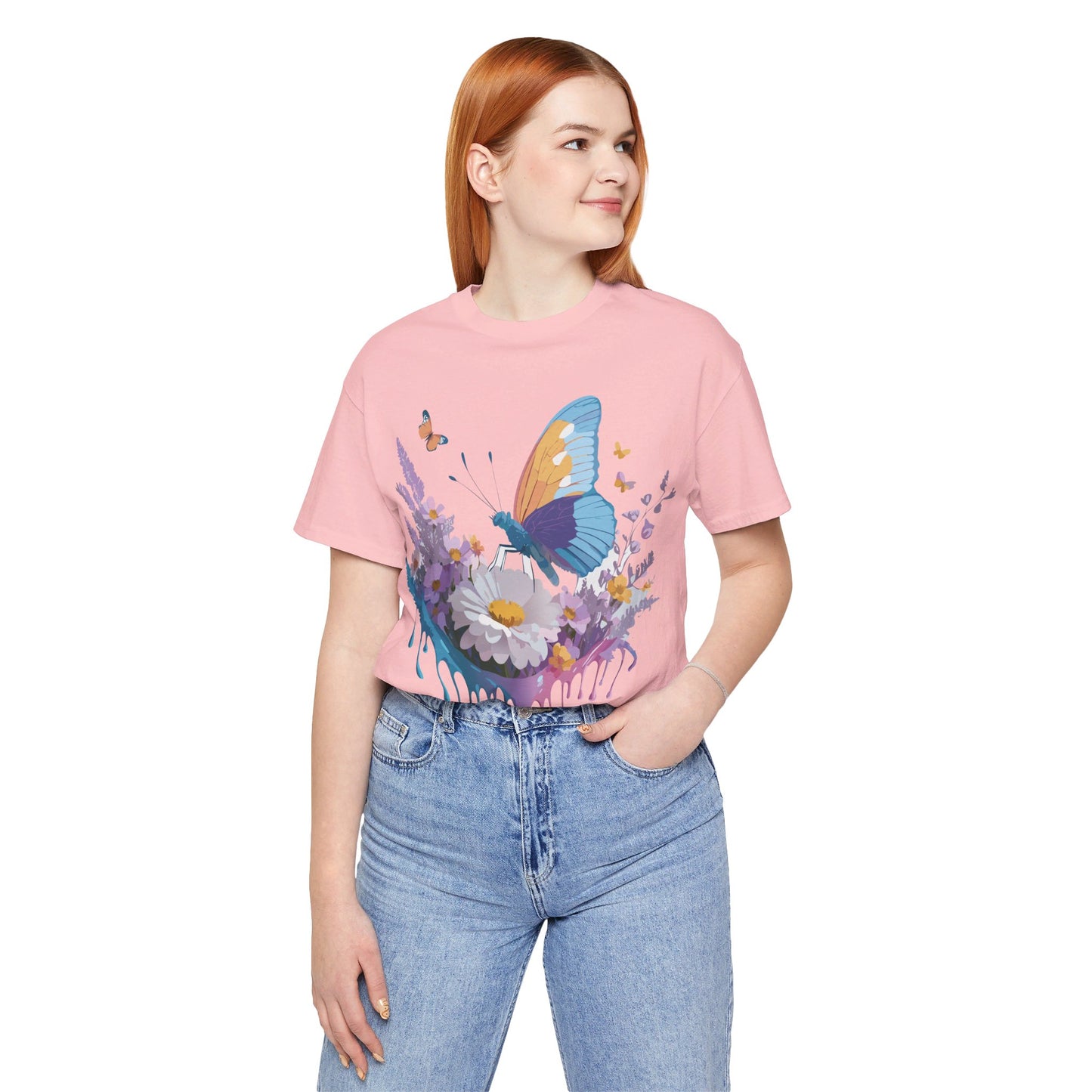 Natural Cotton Tee Shirt with Butterfly