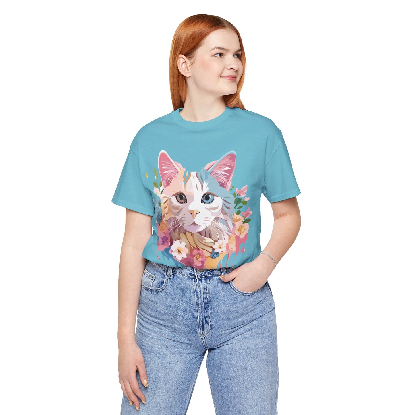 Natural Cotton Tee Shirt with Cat