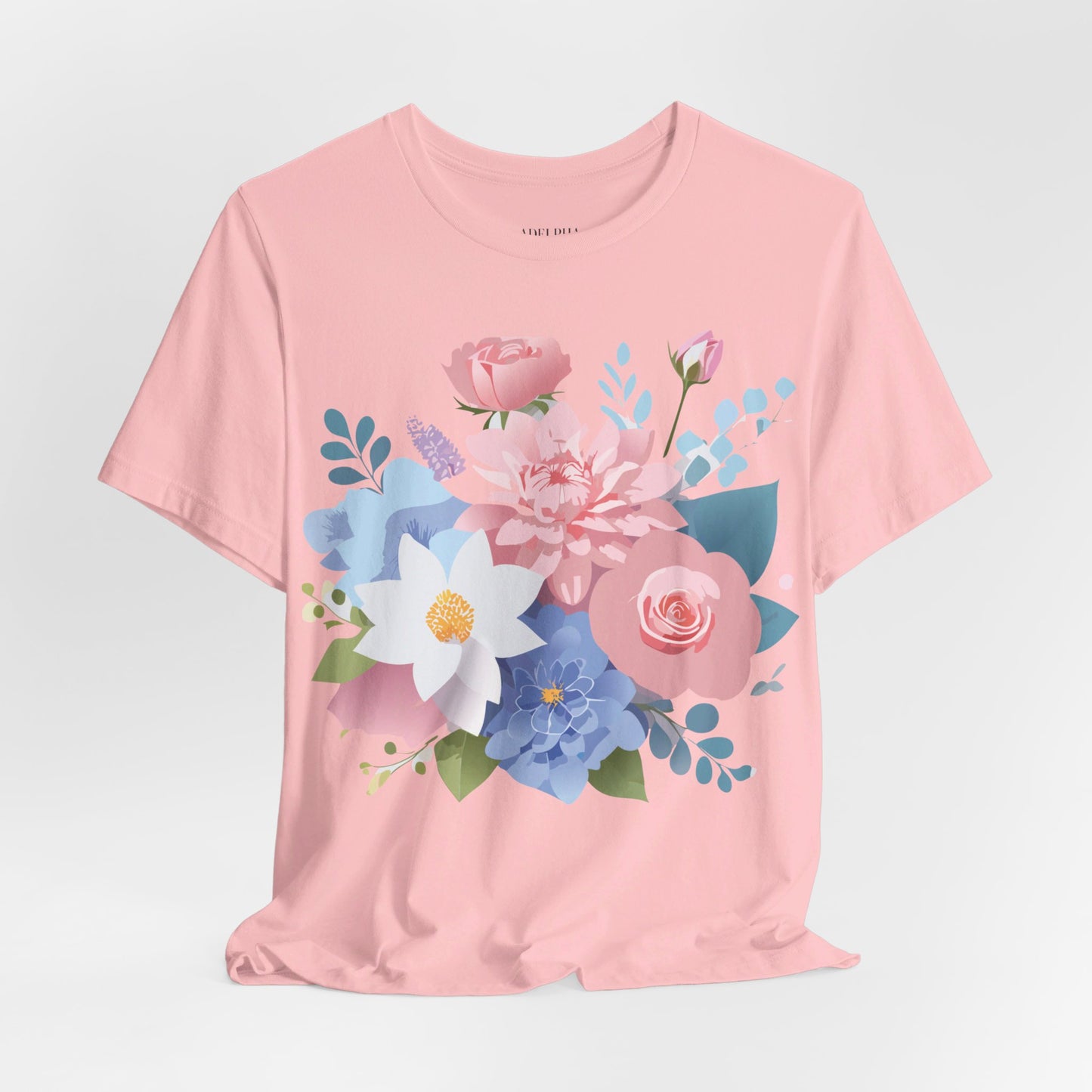 Natural Cotton Tee Shirt with Flowers