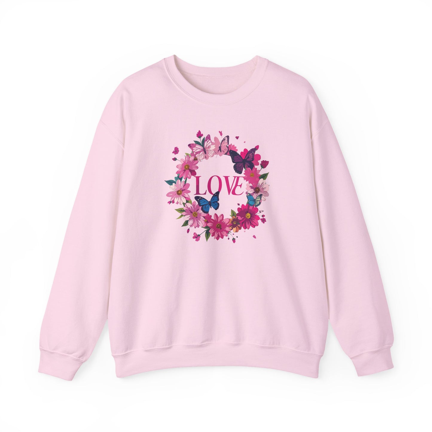 Unisex Floral Love Sweatshirt Butterfly Print 50 50 Cotton Poly Valentines Day