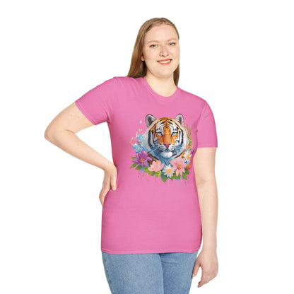 Tiger Print Unisex Softstyle T Shirt 100 Percent Ring Spun Cotton Tee