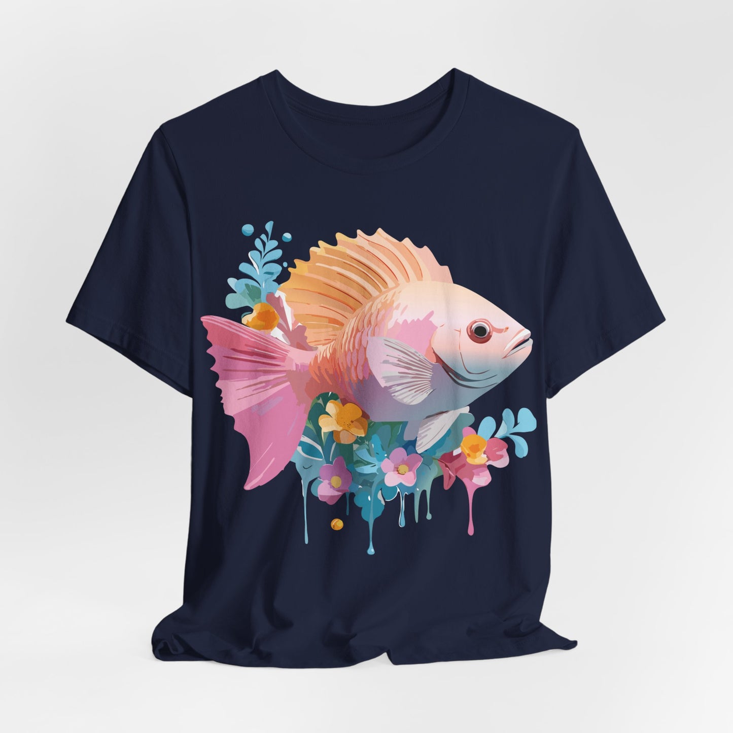 Natural Cotton Tee Shirt with Fish