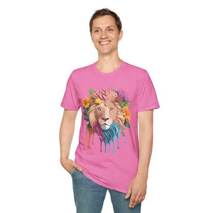 Floral Lion Shirt Unisex Tee Animal Print Gildan Softstyle 64000