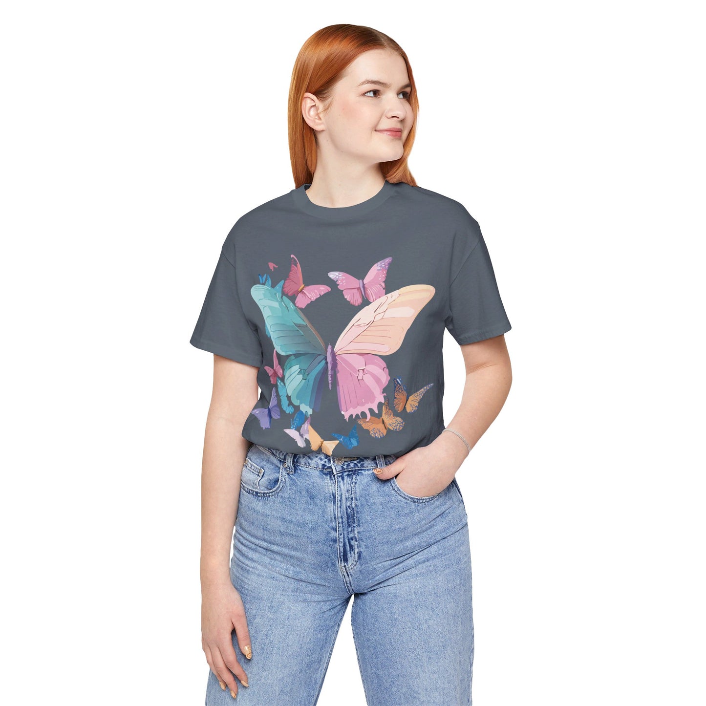 Natural Cotton Tee Shirt with Butterfly