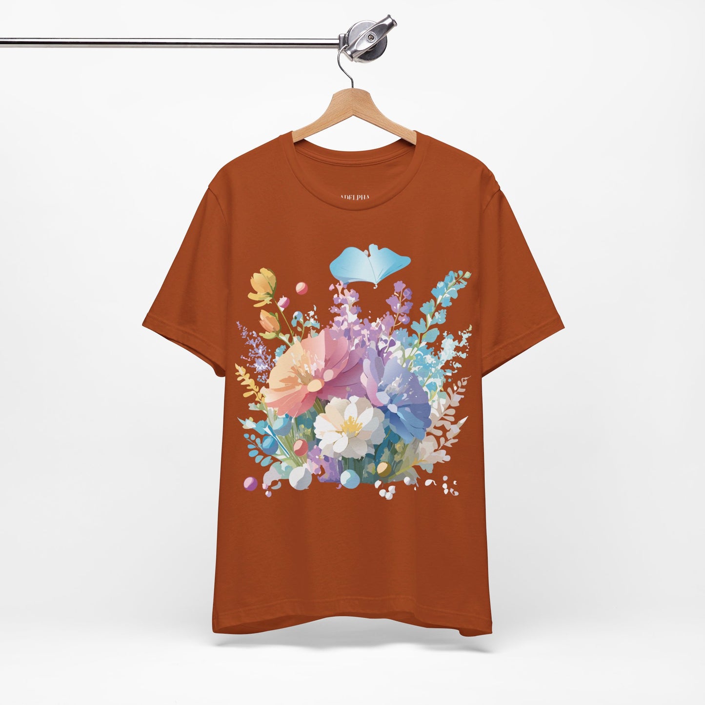 Natural Cotton Tee Shirt with Flowers