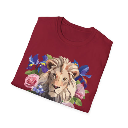 Unisex Lion Shirt Floral Lion Tee Softstyle Gildan 64000 100 Percent Cotton
