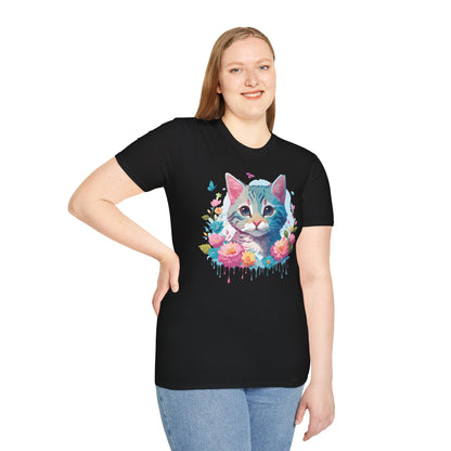 Cat Shirt Unisex Tee Kitten Cat Tee Softstyle 100 Percent Cotton Gildan 64000