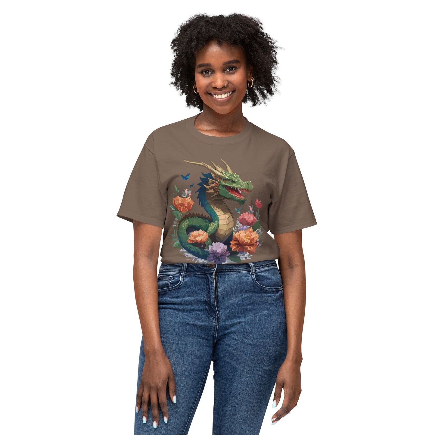 Dragon T-Shirt, Vintage Dragon Tee, Floral Tees, Dragon Art Design Shirt, Tee Shirt with Dragon 6
