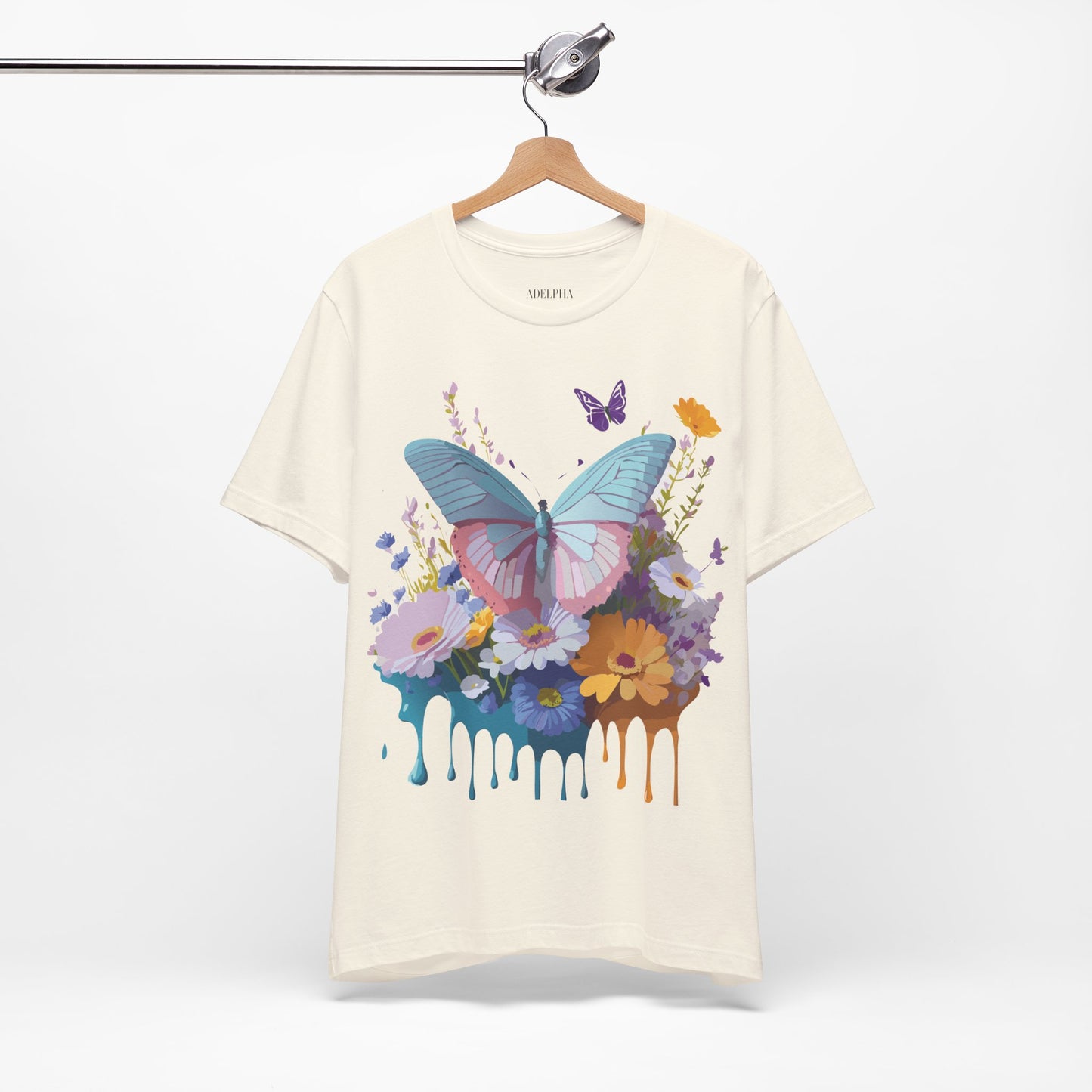 Natural Cotton Tee Shirt with Butterfly