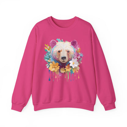 Unisex Floral Bear Sweatshirt With Art Design Gildan 18000 Crewneck