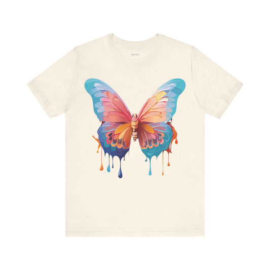 Natural Cotton Tee Shirt with Butterfly