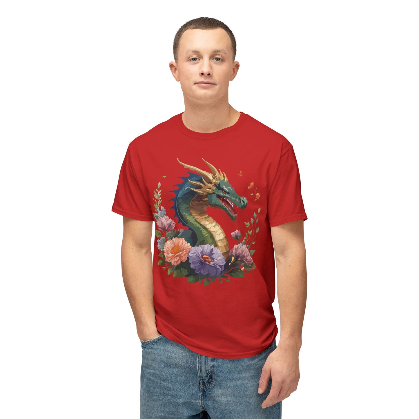 Dragon T-Shirt, Vintage Dragon Tee, Floral Tees, Dragon Art Design Shirt, Tee Shirt with Dragon 4